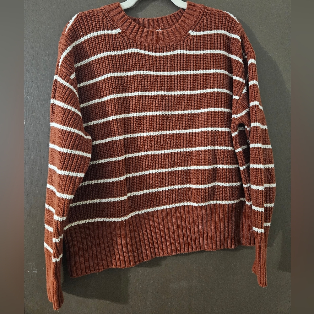 Women's a.n.a. Burnt Orange Crew Neck Stripped Sweater